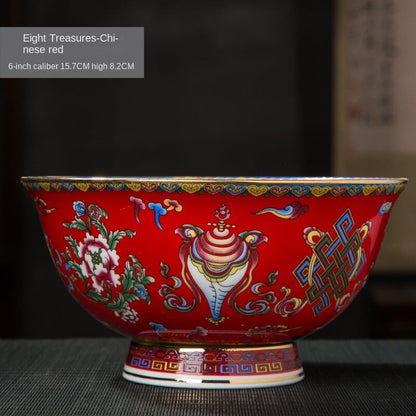 Court Style Jingdezhen Enamel Color Ceramic Noodle Bowl