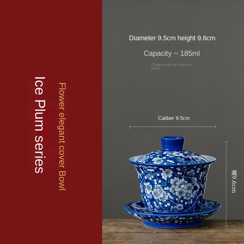 Handmade Dehua Ice Plum Blue and White Porcelain Gaiwan