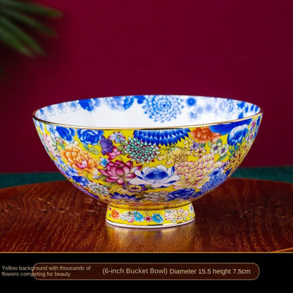 Jingdezhen Enamel Gilt Multicolored High-Footed Bowl