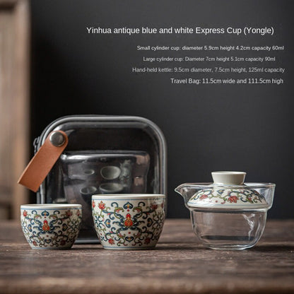 Blue and White Tea Set Portable Tea Cup Travel Set