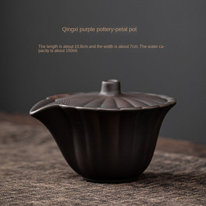 Purple Pottery Petals Pot Japanese Retro Porcelain Gaiwan