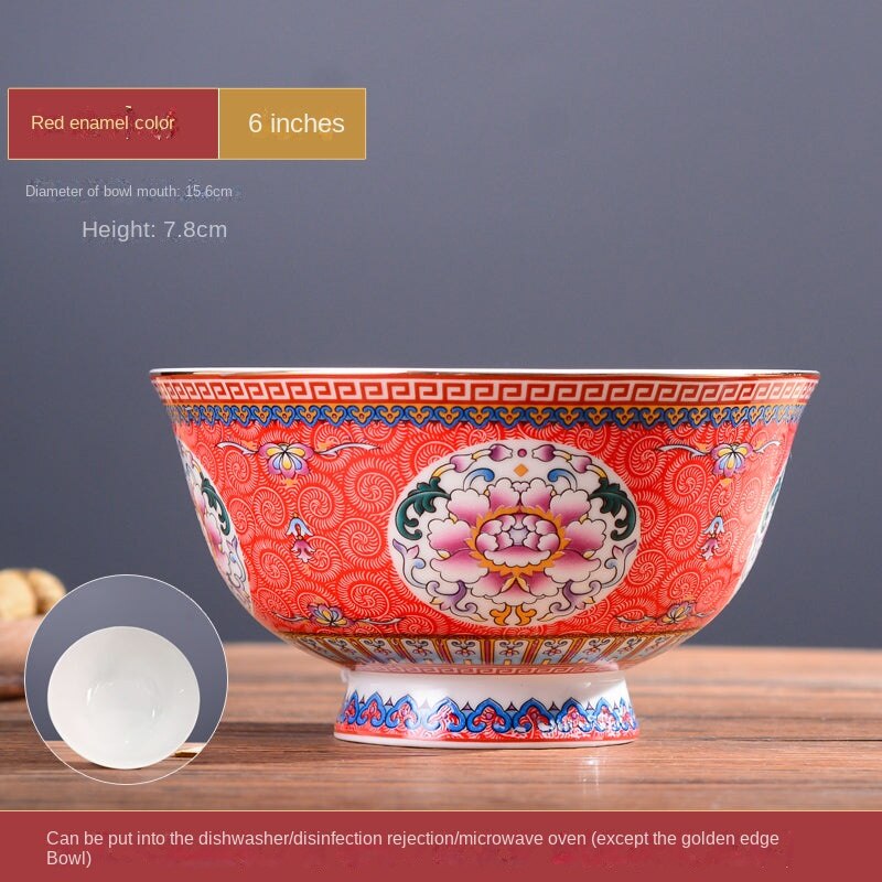 Jingdezhen Enamel Floral High-Footed Heat-Resistant Bowl
