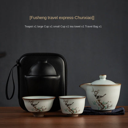 Ru-Kiln Ice Crackle Glaze Portable Travel Tea Set