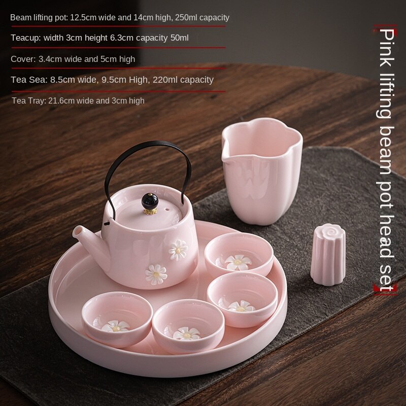 Pink Pinching Flower Porcelain Gaiwan Tea Set