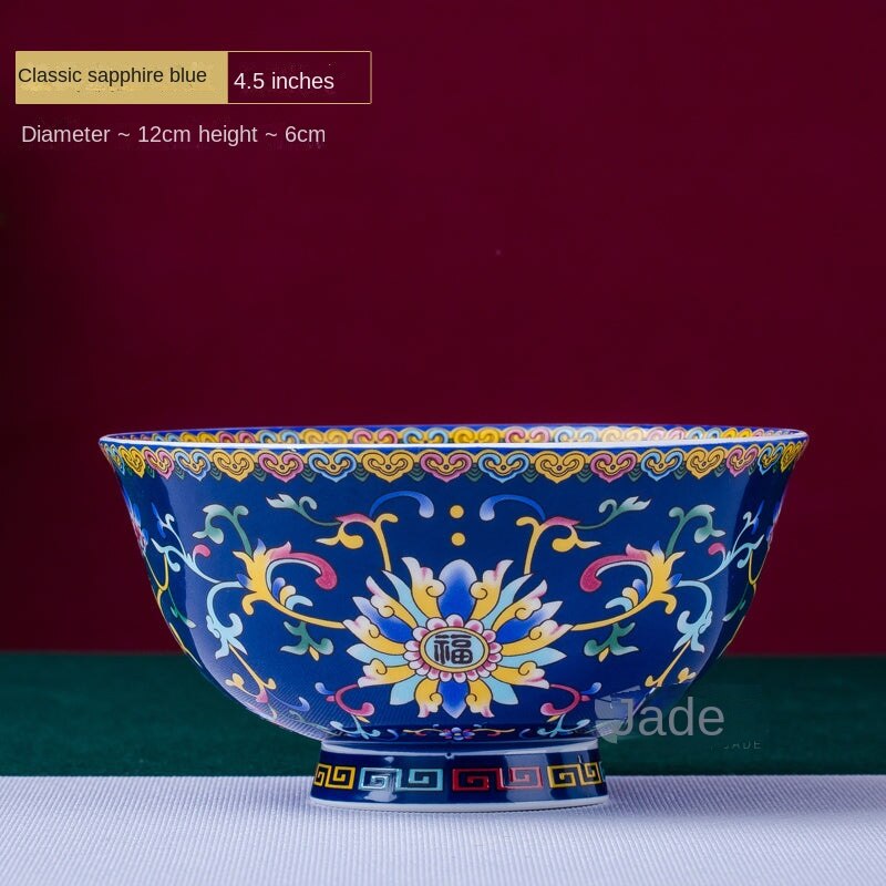 Antique-Style Twin Lotus Enamel Color Ceramic Bowl