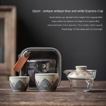 Blue and White Tea Set Portable Tea Cup Travel Set