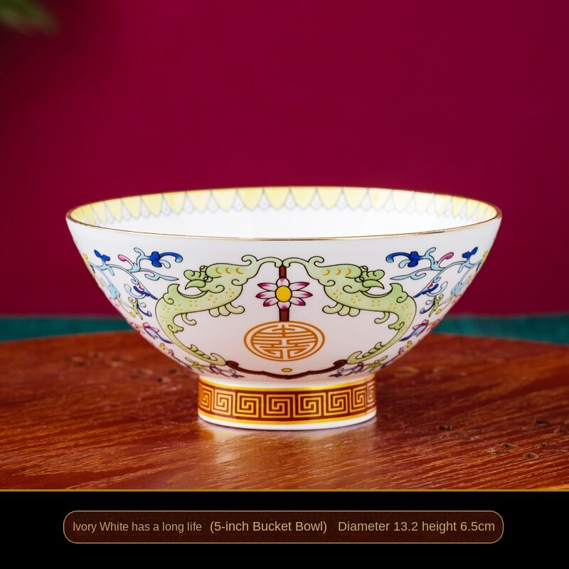 Auspicious Enamel Color Noble Bone China Bowl