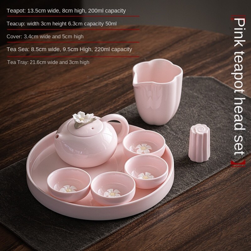 Pink Pinching Flower Porcelain Gaiwan Tea Set