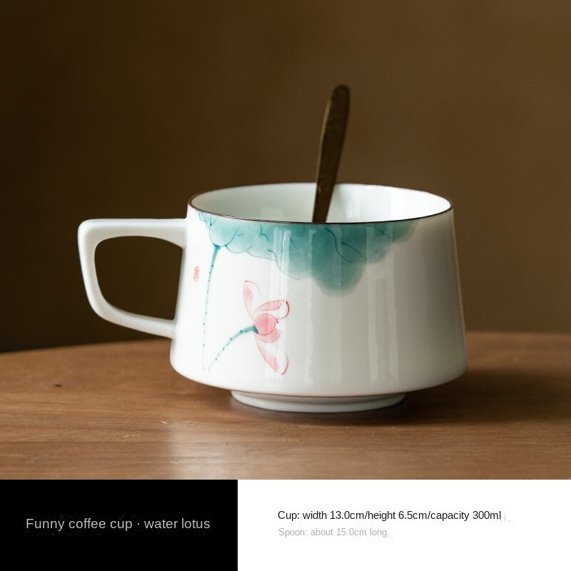 Hand-Painted Chinese Elegance Lotus Underglaze Coffee Cup