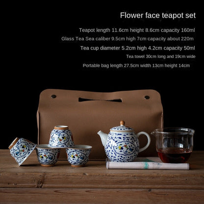 Portable Ceramic Blue and White Travel Tea Set