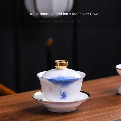 Gu Yue Hand-Painted Blue and White Porcelain Gaiwan