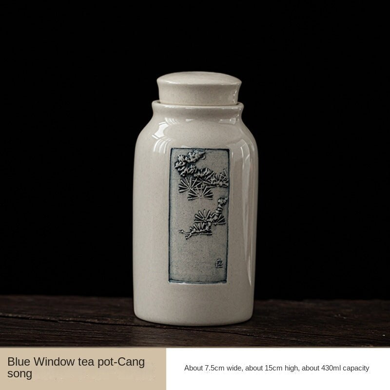Grass and Wood Gray Glaze Ceramic Tea Pot Small Sealed Tea Container Tea Warehouse Kung Fu Tea Set Pu-Erh Black Tea Cans