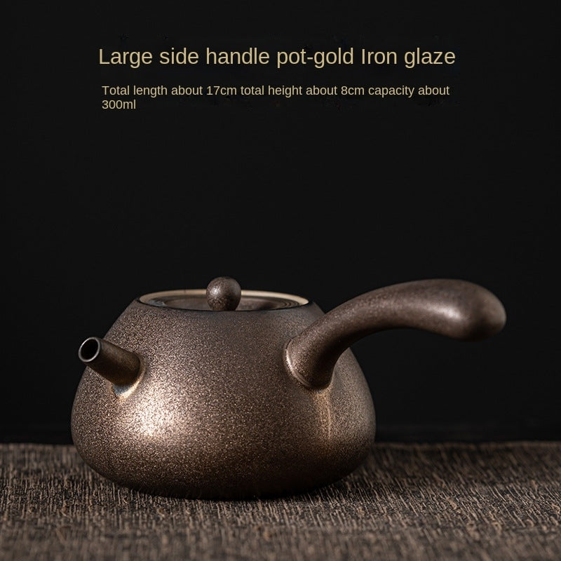 Japanese Style Gilding Iron Glaze Side Handle Teapot