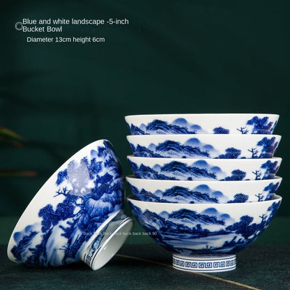 Blue and White Traditional Chinese High-Footed Bowl