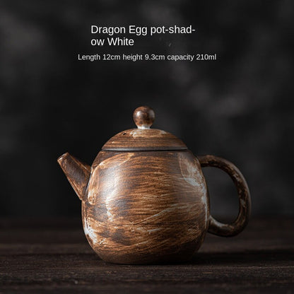 Japanese Style Handmade Stoneware Shadow White Dragon Teapot