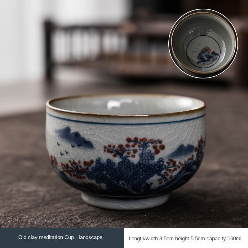 Old Clay Blue and White Painting Ceramic Cup