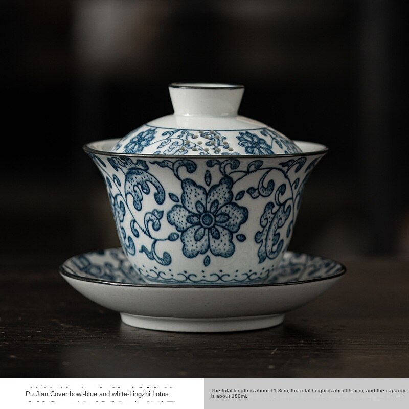 Chinese Retro Blue and White Porcelain Gaiwan
