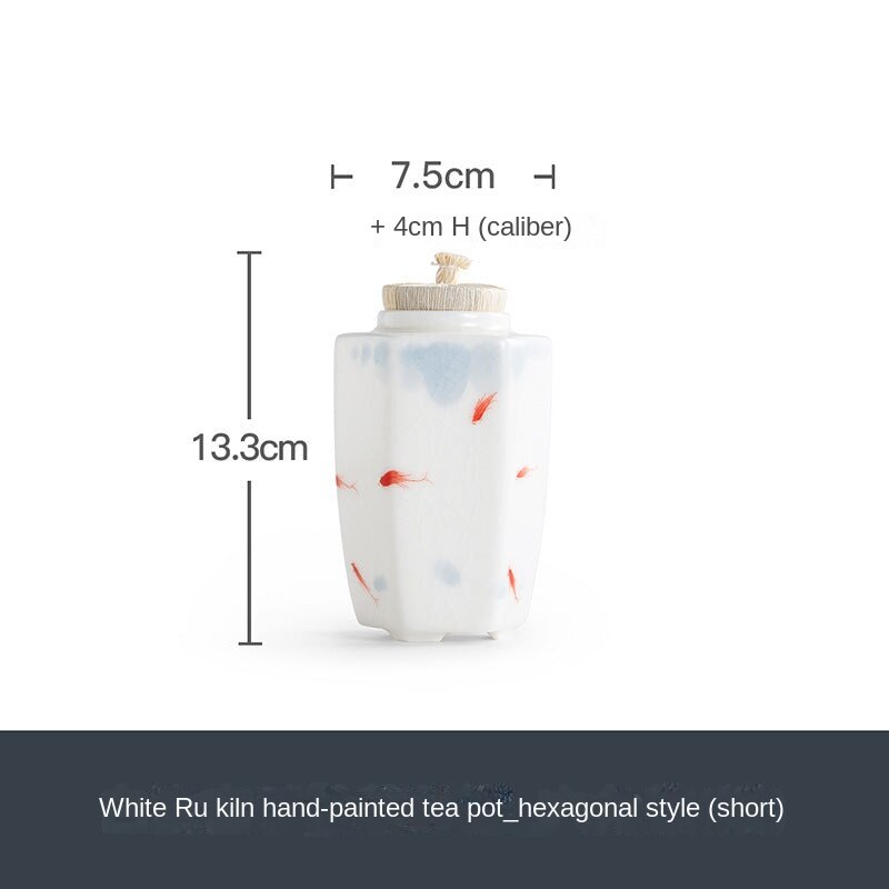 White Ru Ware Hand-Painted Tea Jar