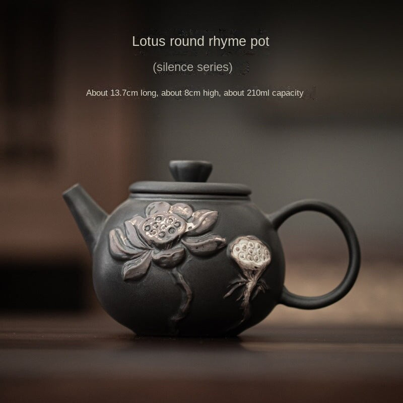 Silent Wind Relief Lotus Rhyme Pot Stoneware Handmade Teapot