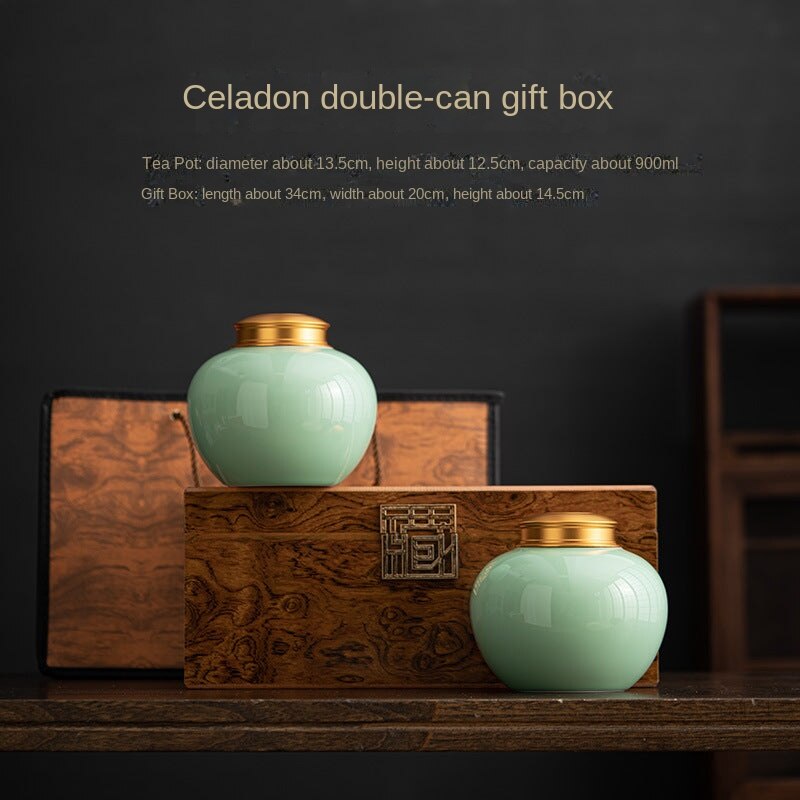 Japanese-Style Tin Cover Celadon Tea Leaf Jar