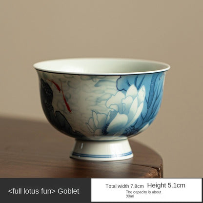 Vintage Hand-painted Porcelain  Lotus Goblet Master Cup