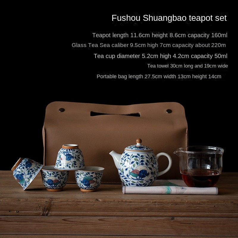 Portable Ceramic Blue and White Travel Tea Set