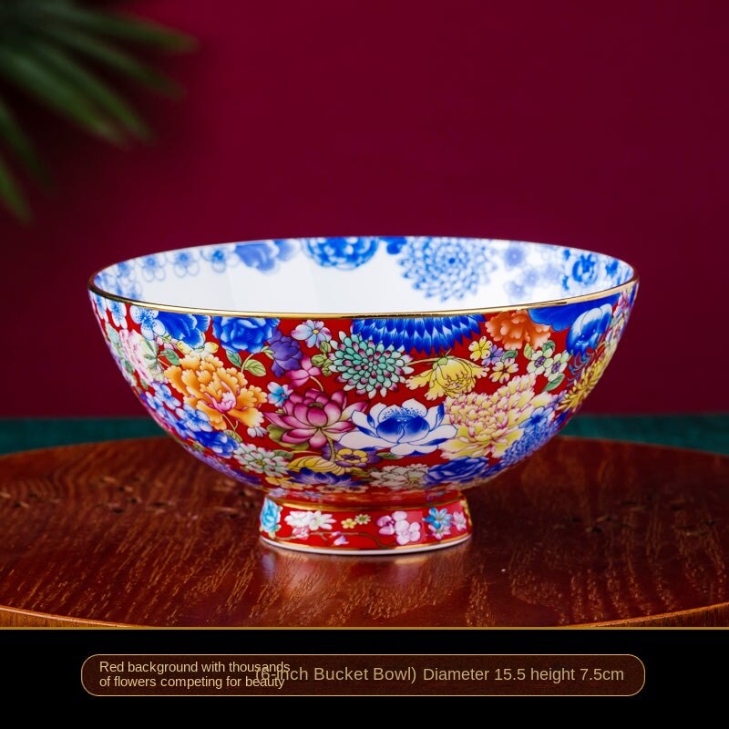 Jingdezhen Enamel Gilt Multicolored High-Footed Bowl