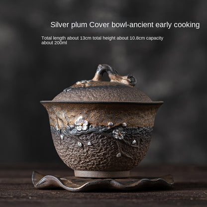 Handmade Stoneware Gold Iron Glaze Plum Blossom Gaiwan