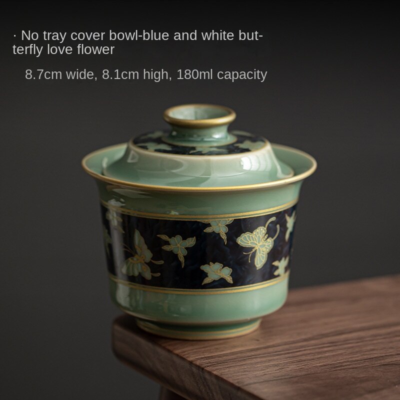 Gold Painting Love of Butterfly High-Grade Gaiwan