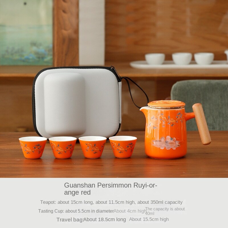 Persimmon Ruyi Travel Tea Set One Pot Four Cups