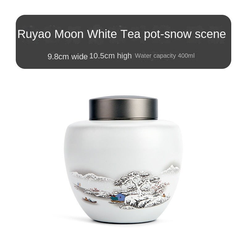Ru Ware Moon White Tea Pot Embossed Pattern Medium Pu&