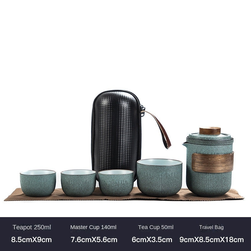 Outdoor Bluestone Ceramic Travel Kung Fu Tea Set