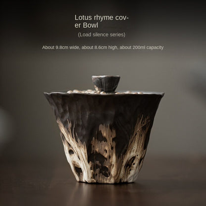 Rough Pottery Lotus Gaiwan Tea Set