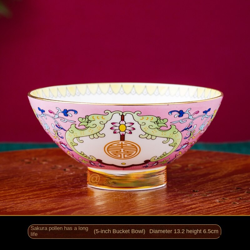 Auspicious Enamel Color Noble Bone China Bowl