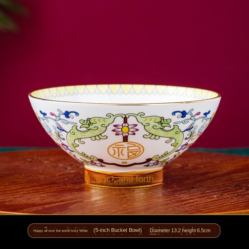 Auspicious Enamel Color Noble Bone China Bowl