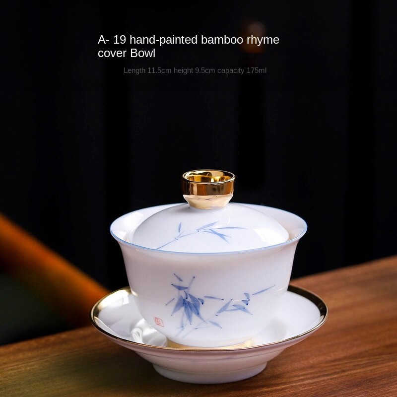 Gu Yue Hand-Painted Blue and White Porcelain Gaiwan