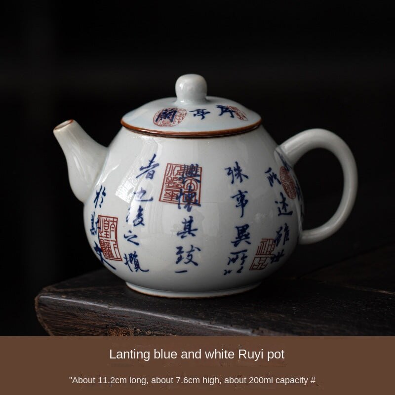 Antique Style Blue and White Orchid Pavilion Preface Teapot