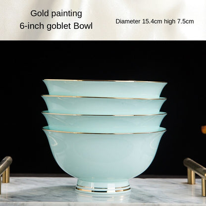 Handmade Gold-Painted Celadon Porcelain Bowl