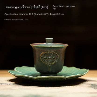 Auspicious Lotus Ceramic Gaiwan