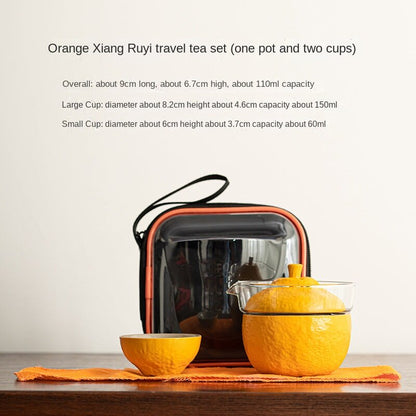 Orange Ceramic Travel Tea Set Outdoor Camping