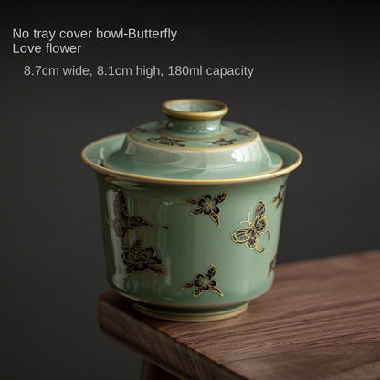 Gold Painting Love of Butterfly High-Grade Gaiwan