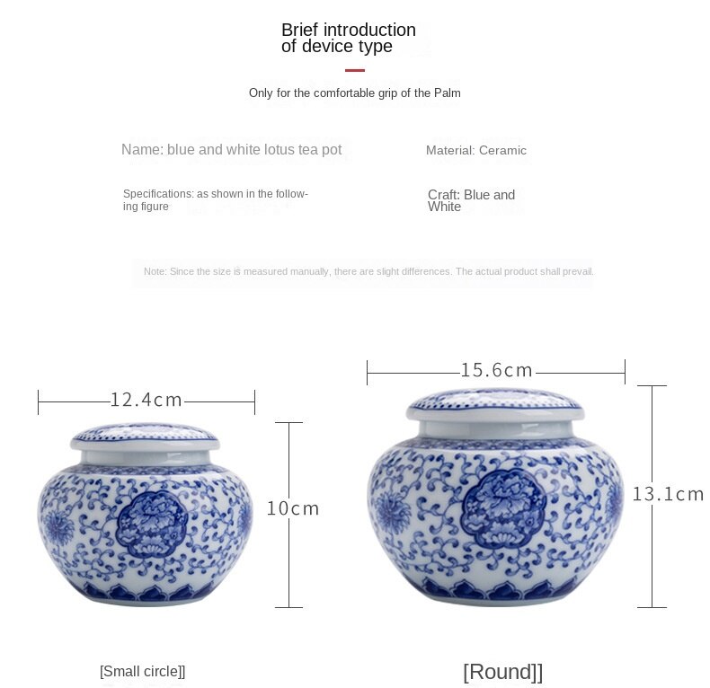 Blue and White Porcelain Tea Pot Ceramic Sealed Can Kung Fu Tea Set Household Tea Container Pu&