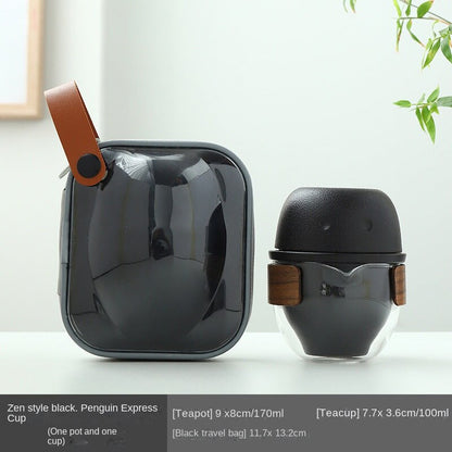Penguin Portable Porcelain Travel Tea Set Insulation Single Teapot