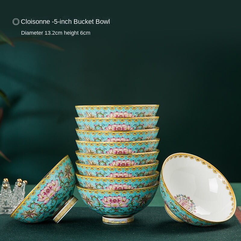 Chinese Household Single Enamel Painted Gold Eating Bowl