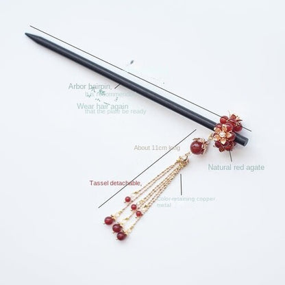 Original Red Agate Pearl Tassel Headdress