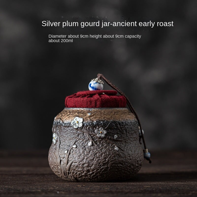 Retro Gilding Iron Stoneware Silver Plum Gourd Jar
