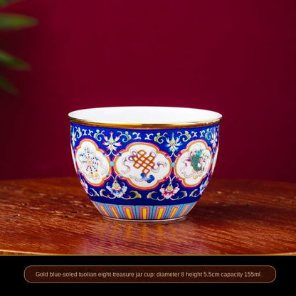 Auspicious Gold Painted Enamel Color Noble Bone China Cup