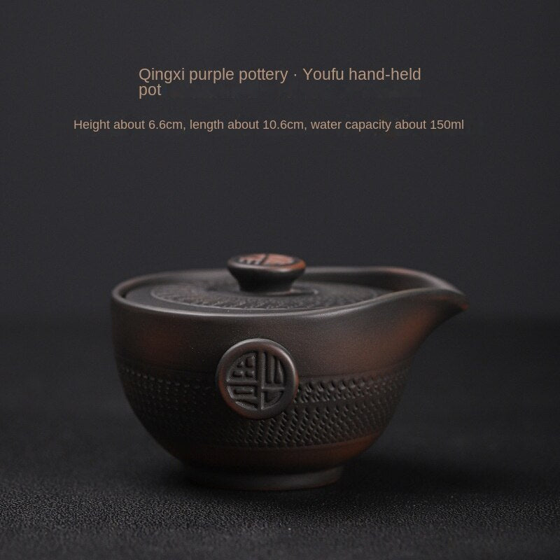 Qingxi Purple Pottery Youfu Pot with Ceramic Gaiwan