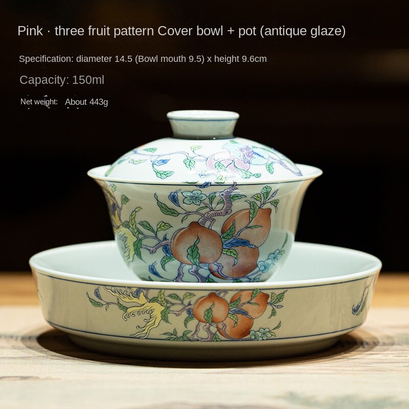 See Three Fruit Pattern Ceramic Gaiwan