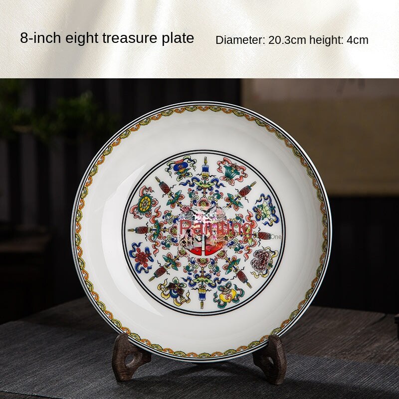 Auspicious Eight Treasures High Foot Anti-Scald Jingdezhen Ceramic Bowl